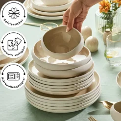 Karaca Tafelservice Für 12 Personen-Streamline Cupid für 12 Personen Geschirr Set, 59 Teilig, Stoneware Creme01