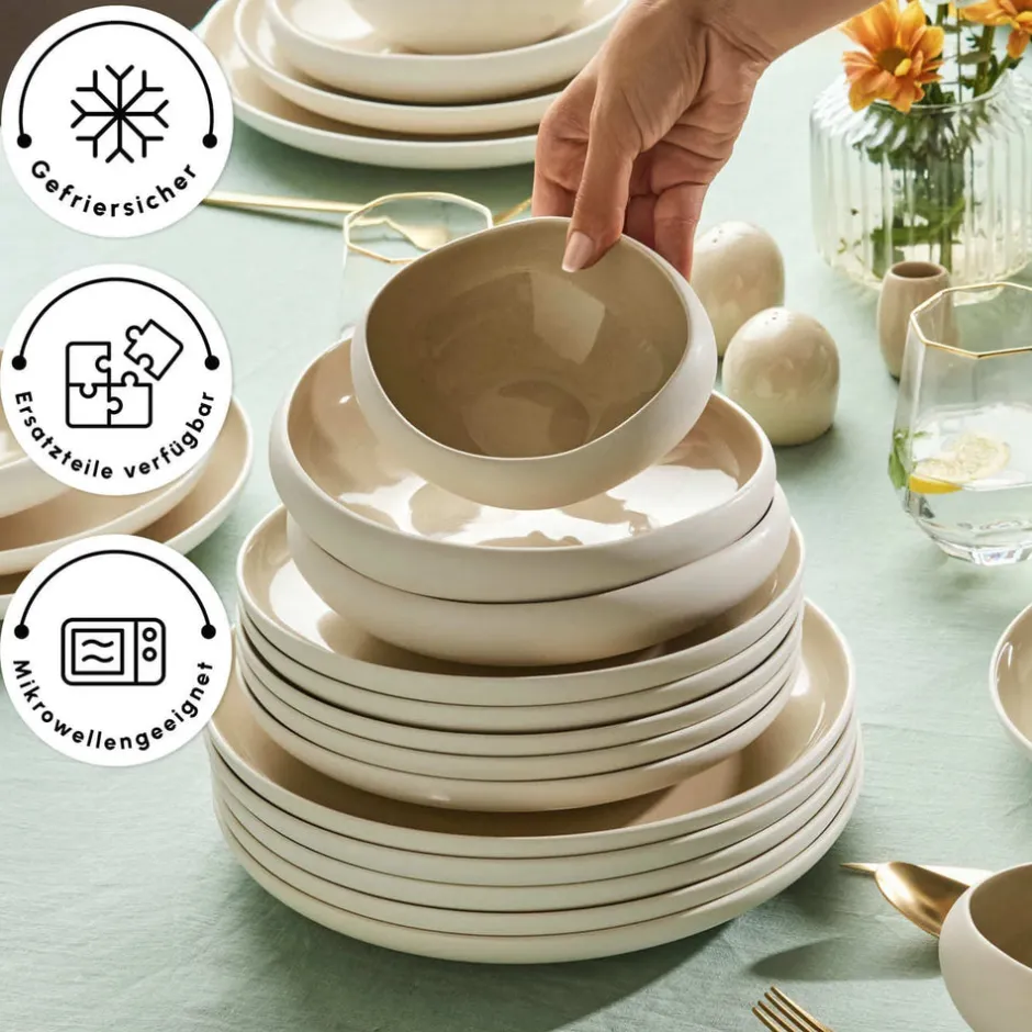 Karaca Tafelservice Für 12 Personen-Streamline Cupid für 12 Personen Geschirr Set, 59 Teilig, Stoneware Creme01