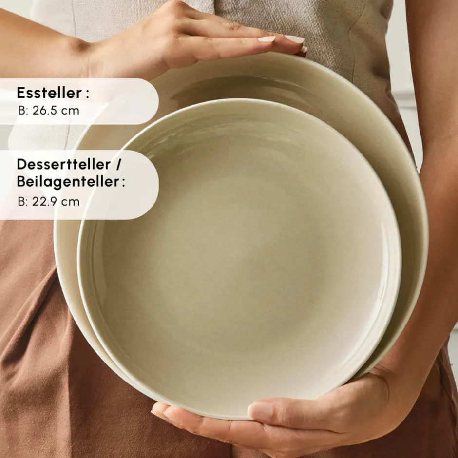 Karaca Tafelservice Für 12 Personen-Streamline Cupid für 12 Personen Geschirr Set, 59 Teilig, Stoneware Creme01