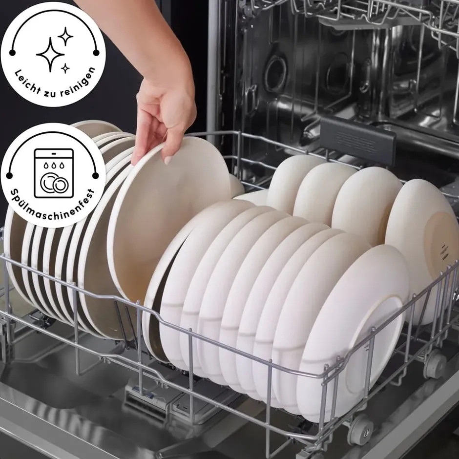 Karaca Tafelservice Für 12 Personen-Streamline Cupid für 12 Personen Geschirr Set, 59 Teilig, Stoneware Creme01