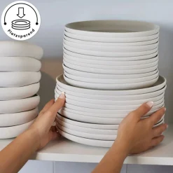 Karaca Tafelservice Für 12 Personen-Streamline Cupid für 12 Personen Geschirr Set, 59 Teilig, Stoneware Creme01