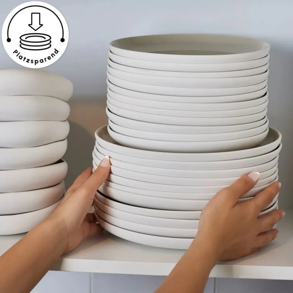 Karaca Tafelservice Für 12 Personen-Streamline Cupid für 12 Personen Geschirr Set, 59 Teilig, Stoneware Creme01