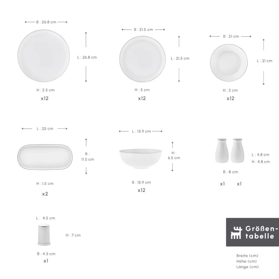 Karaca Tafelservice Für 12 Personen-Streamline Favaro 53-Teiliges 12-Personen Geschirrset Platin Platın