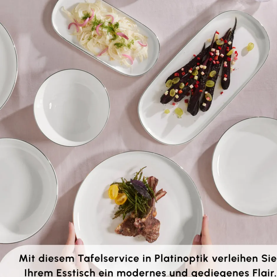 Karaca Tafelservice Für 12 Personen-Streamline Favaro 53-Teiliges 12-Personen Geschirrset Platin Platın