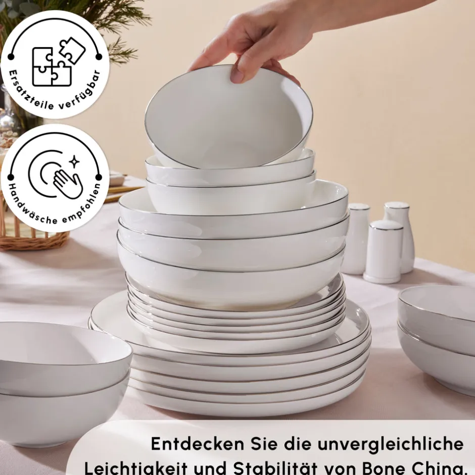 Karaca Tafelservice Für 12 Personen-Streamline Favaro 53-Teiliges 12-Personen Geschirrset Platin Platın