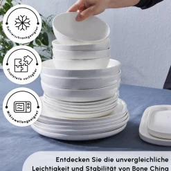 Karaca Tafelservice Für 12 Personen-Streamline Favaro 53-Teiliges 12-Personen Geschirrset Weiß Weıß01
