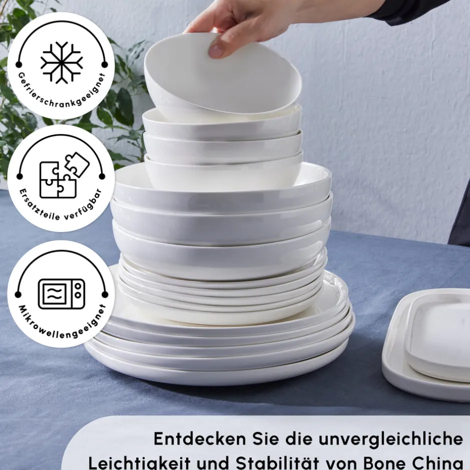 Karaca Tafelservice Für 12 Personen-Streamline Favaro 53-Teiliges 12-Personen Geschirrset Weiß Weıß01