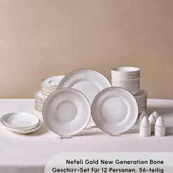 Karaca Tafelservice Für 12 Personen-Streamline Nefeli Gold 12 Personen Geschirrset, 56 Teilig Gold Weıß