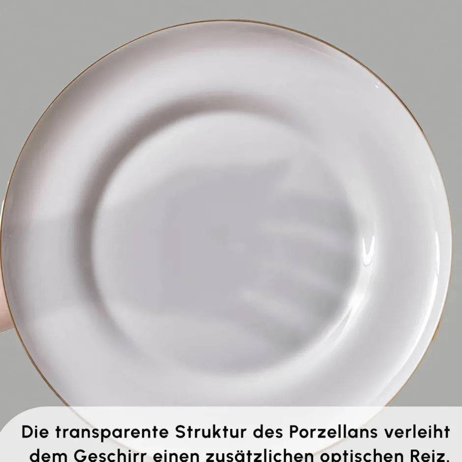 Karaca Tafelservice Für 12 Personen-Streamline Nefeli Gold 12 Personen Geschirrset, 56 Teilig Gold Weıß
