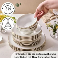 Karaca Tafelservice Für 12 Personen-Streamline Nefeli Gold 12 Personen Geschirrset, 56 Teilig Gold Weıß