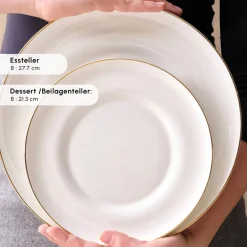 Karaca Tafelservice Für 12 Personen-Streamline Nefeli Gold 12 Personen Geschirrset, 56 Teilig Gold Weıß