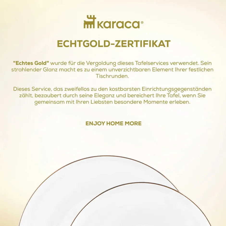 Karaca Tafelservice Für 12 Personen-Streamline Nefeli Gold 12 Personen Geschirrset, 56 Teilig Gold Weıß