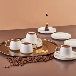 Karaca Mokka & Espressotassen Set-Streamline Saturn Kaffeetassen-Set für 6 Personen Gold