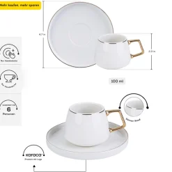 Karaca Mokka & Espressotassen Set-Streamline Saturn Kaffeetassen-Set für 6 Personen Gold