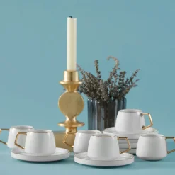 Karaca Mokka & Espressotassen Set-Streamline Saturn Kaffeetassen-Set für 6 Personen Gold