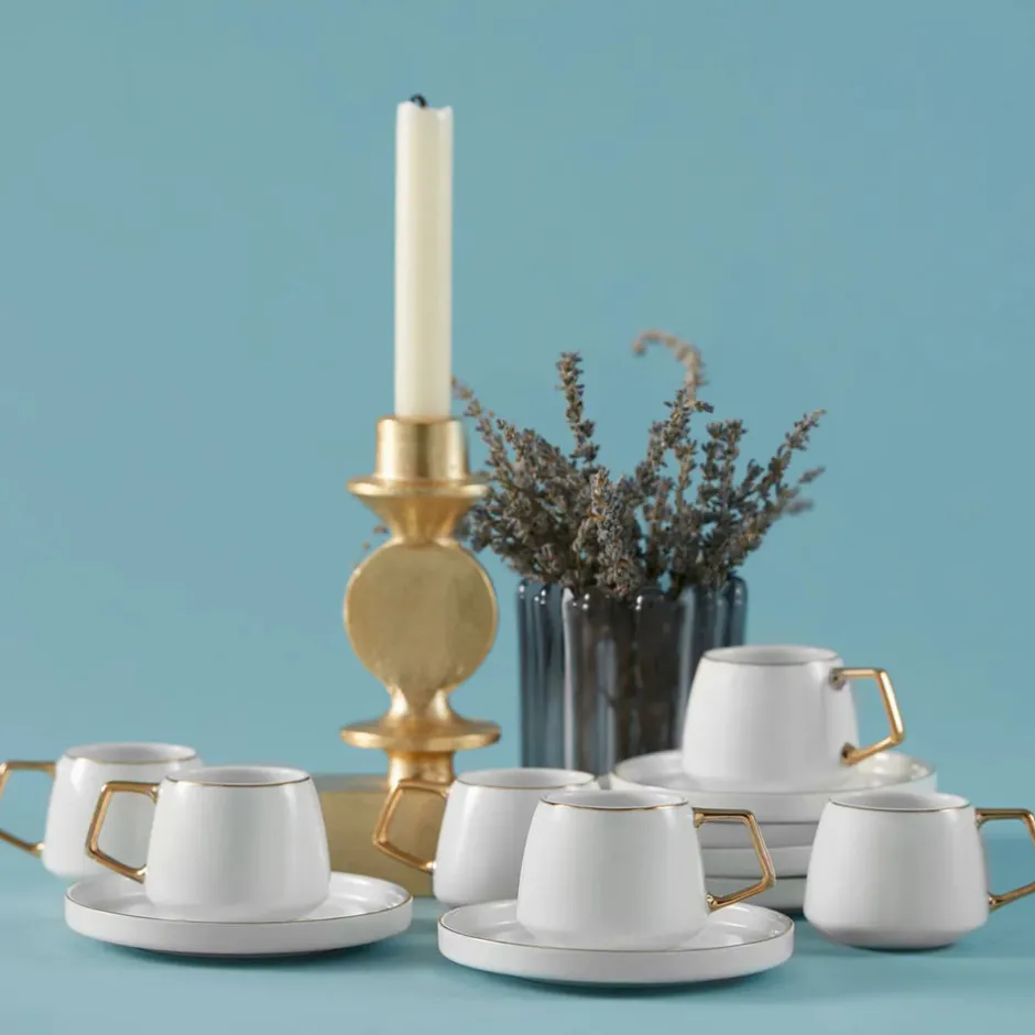 Karaca Mokka & Espressotassen Set-Streamline Saturn Kaffeetassen-Set für 6 Personen Gold