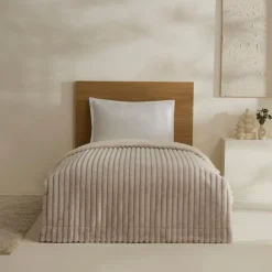 Karaca Decken-Stripe Sherpa Graue Decke 150x200 Açık Gri