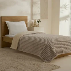 Karaca Decken-Stripe Sherpa Graue Decke 150x200 Açık Gri