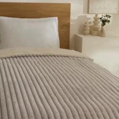 Karaca Decken-Stripe Sherpa Graue Decke 150x200 Açık Gri