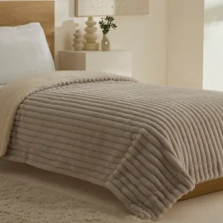 Karaca Decken-Stripe Sherpa Graue Decke 150x200 Açık Gri