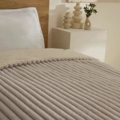 Karaca Decken-Stripe Sherpa Graue Decke 150x200 Açık Gri