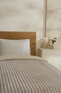 Karaca Decken-Stripe Sherpa Graue Decke 150x200 Açık Gri