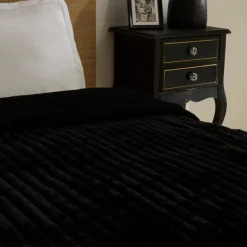 Karaca Decken-Stripe Sherpa Schwarze Decke 150x200 Siyah