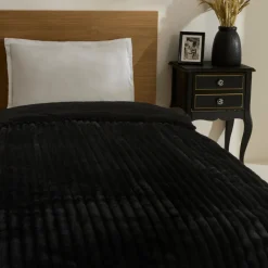 Karaca Decken-Stripe Sherpa Schwarze Decke 150x200 Siyah