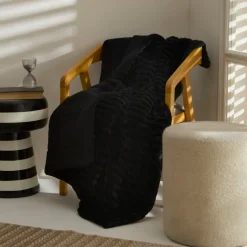 Karaca Decken-Stripe Sherpa Schwarze Decke 130x150 Siyah