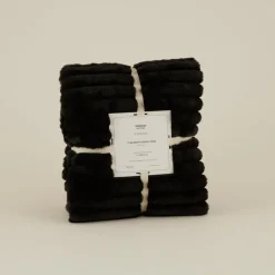 Karaca Decken-Stripe Sherpa Schwarze Decke 130x150 Siyah