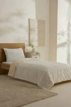 Karaca Decken-Stripe Sherpa Weiße Decke 150x200 Beyaz