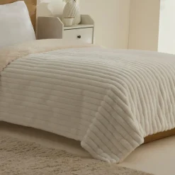 Karaca Decken-Stripe Sherpa Weiße Decke 150x200 Beyaz