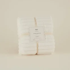 Karaca Decken-Stripe Sherpa Weiße Decke 130x150 Beyaz
