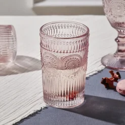 Karaca Wasserglas-Sunflower Glas-Longdrinkglas, 332 ml, Transparent Rosa Pembe