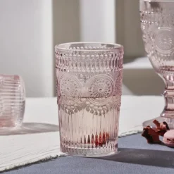 Karaca Wasserglas-Sunflower Glas-Longdrinkglas, 332 ml, Transparent Rosa Pembe