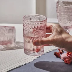 Karaca Wasserglas-Sunflower Glas-Longdrinkglas, 332 ml, Transparent Rosa Pembe