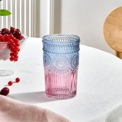 Karaca Wasserglas-Sunflower Trinkglas 332 ml, Blau Rosa Blau01