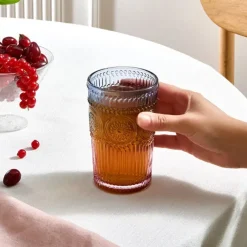 Karaca Wasserglas-Sunflower Trinkglas 332 ml, Blau Rosa Blau01