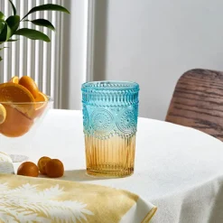 Karaca Wasserglas-Sunflower Trinkglas 332 ml, Blau Gelb