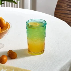 Karaca Wasserglas-Sunflower Trinkglas 332 ml, Blau Gelb