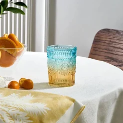 Karaca Wasserglas-Sunflower Wasserglas 250 ml, Blau Gelb