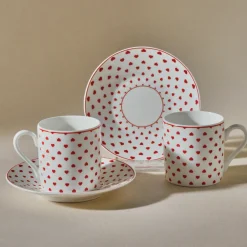 Karaca Mokka & Espressotassen Set-Sweet Love für 2 Personen Kaffeetasse, 90 ml Weıß Rot
