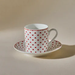 Karaca Mokka & Espressotassen Set-Sweet Love für 2 Personen Kaffeetasse, 90 ml Weıß Rot