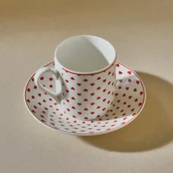 Karaca Mokka & Espressotassen Set-Sweet Love für 2 Personen Kaffeetasse, 90 ml Weıß Rot