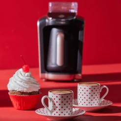Karaca Mokka & Espressotassen Set-Sweet Love für 2 Personen Kaffeetasse, 90 ml Weıß Rot