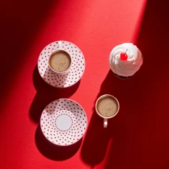 Karaca Mokka & Espressotassen Set-Sweet Love für 2 Personen Kaffeetasse, 90 ml Weıß Rot