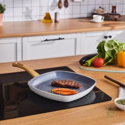 Karaca Keramikpfanne|Swiss Crystal Produkte-Swiss Crystal 28 cm Induktions Grillpfanne, Creamy Creme01