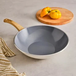 Karaca Wokpfanne|Keramikpfanne-Swiss Crystal 28 Cm Induktion Wok-Pfanne, Creme Creme01