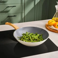 Karaca Wokpfanne|Keramikpfanne-Swiss Crystal 28 Cm Induktion Wok-Pfanne, Creme Creme01