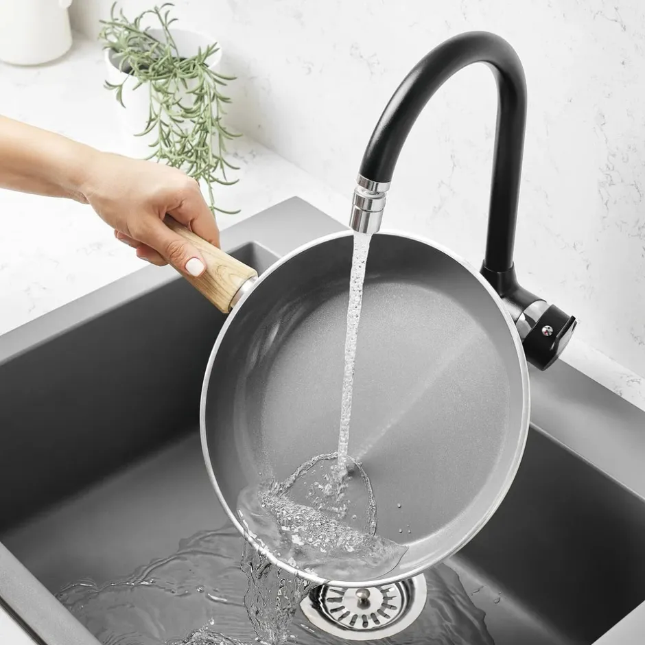 Karaca Wokpfanne|Keramikpfanne-Swiss Crystal 28 Cm Induktion Wok-Pfanne, Creme Creme01